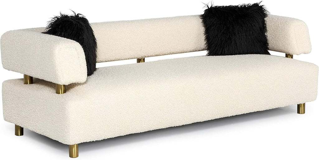 Beige Polyester Fabric Upholstered Sofa with Brushed Gold Stainless Steel Legs F357