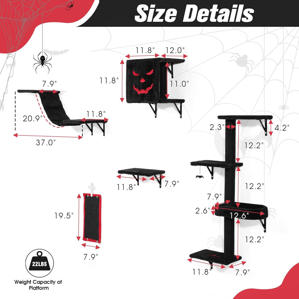 5-Piece Cat Wall Furniture Set with Shelves, Scratcher, Bridge & Perch M97938