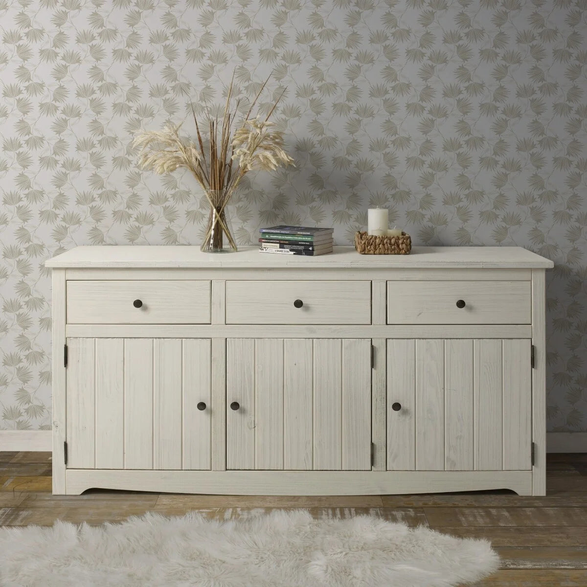 White Distressed Wood Buffet Sideboard J27364