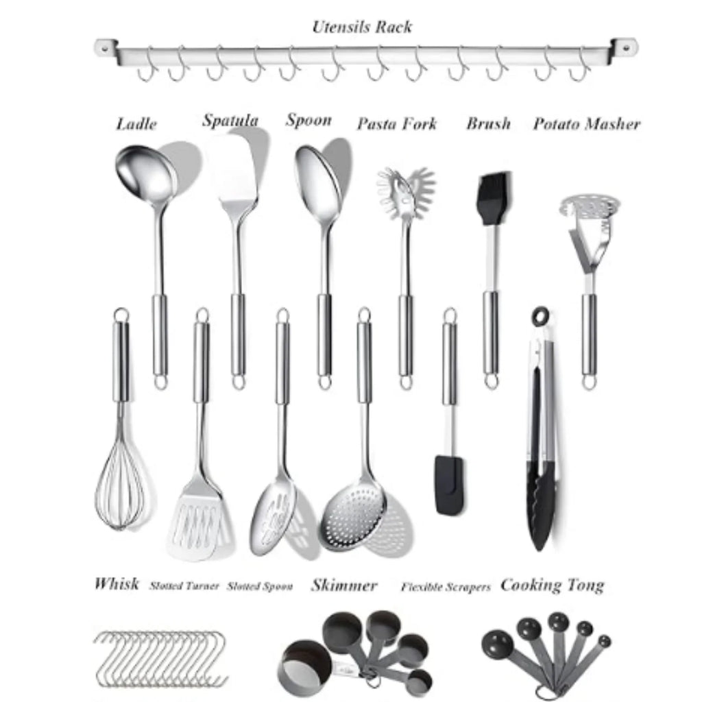 38 Piece Stainless Steel Kitchen Utensil Set with Utensil Holder Rack K203076