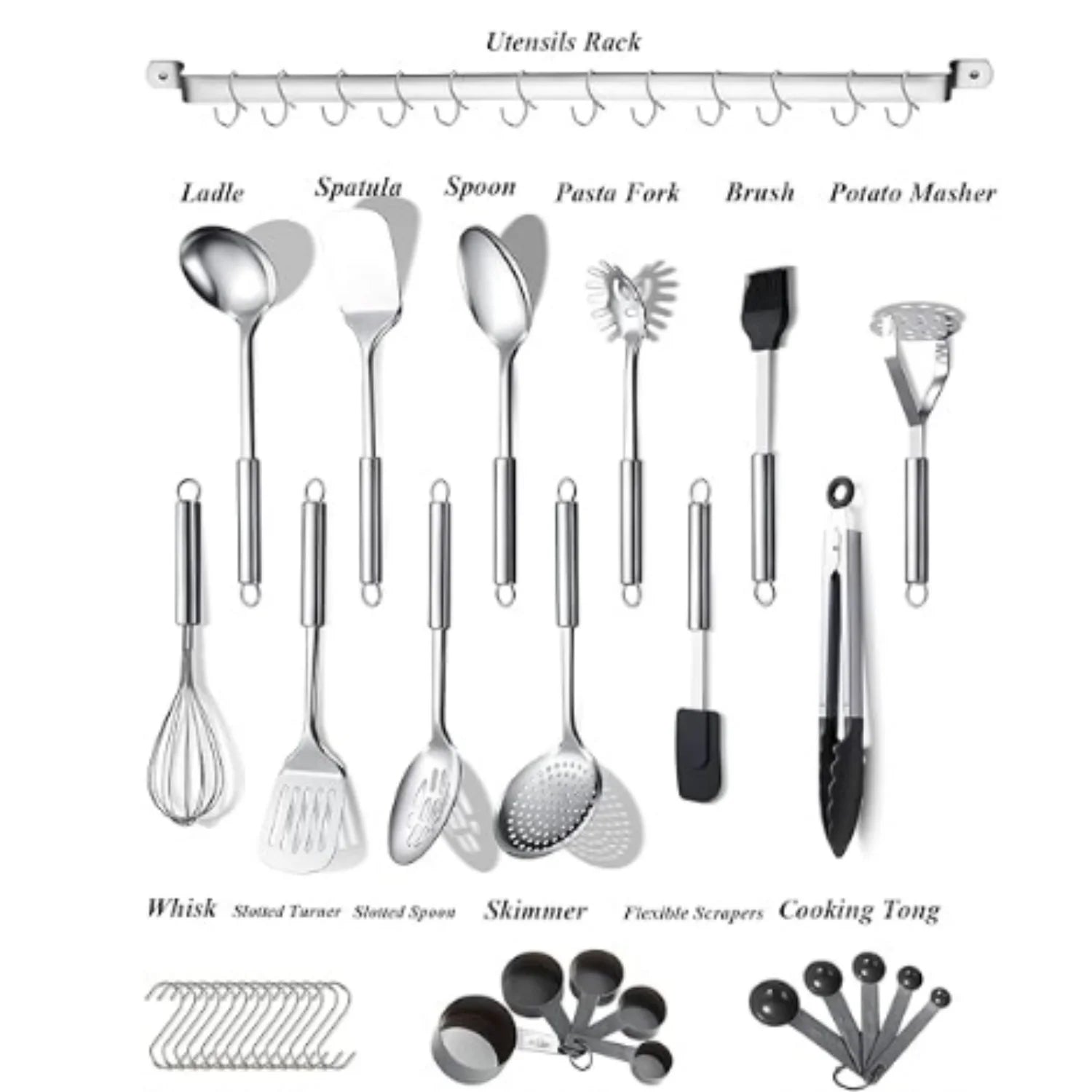 38 Piece Stainless Steel Kitchen Utensil Set with Utensil Holder Rack K203076