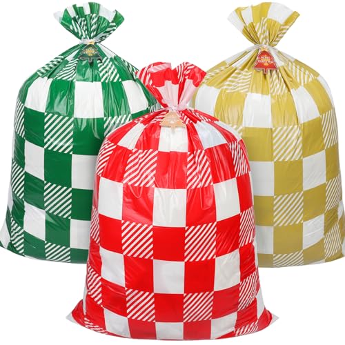 22pcs Drawstrings Christmas Gift Bags Assorted Sizes Reusable Plastic H58334