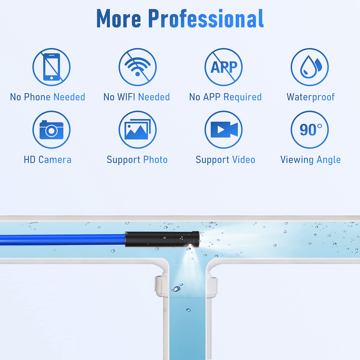 33FT Dual Lens Industrial Endoscope Camera with 7 LED Lights 4.3 IPS Screen IP68 Waterproof Probe P3875