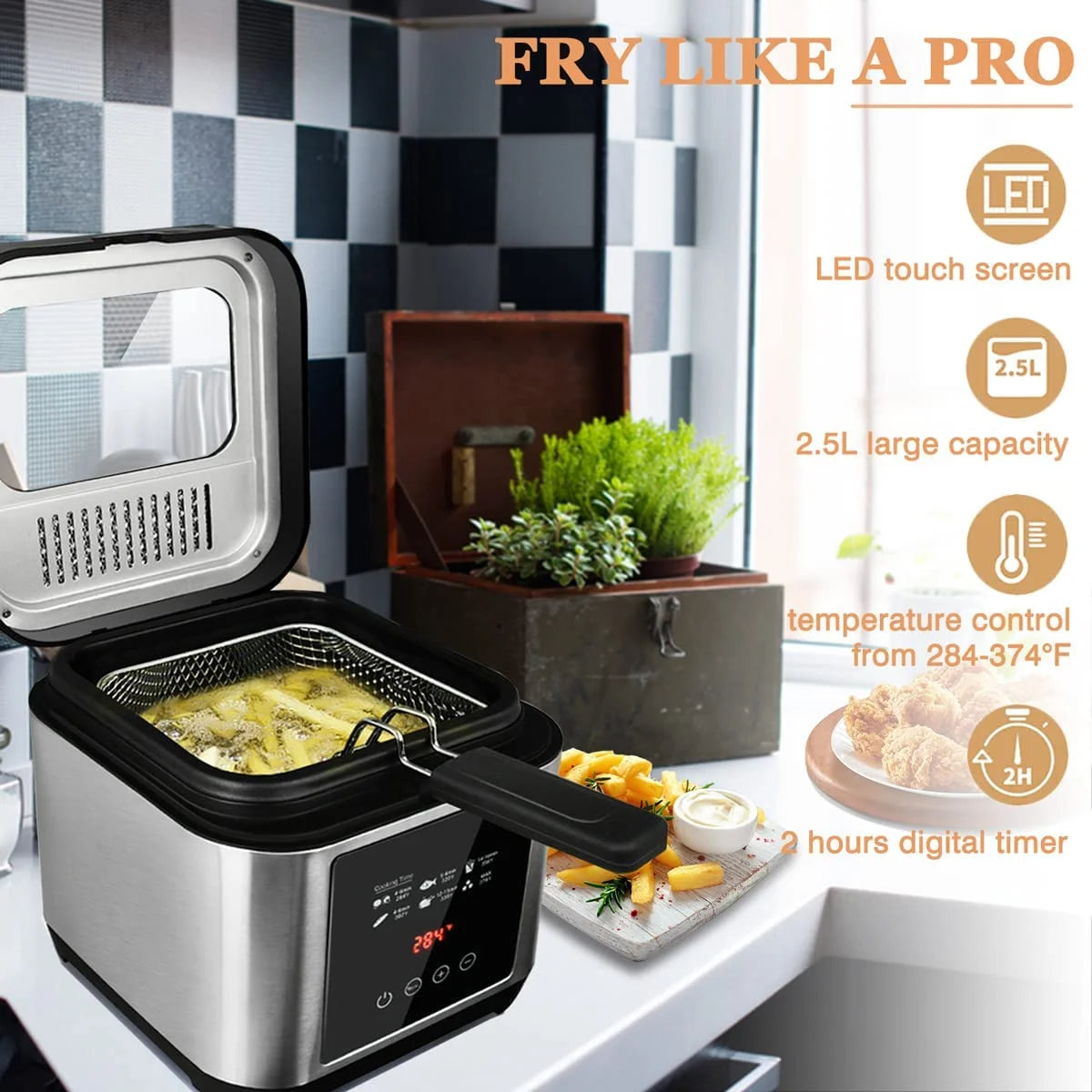 Stainless Steel Electric Deep Fryer with Basket, 2.5l S904