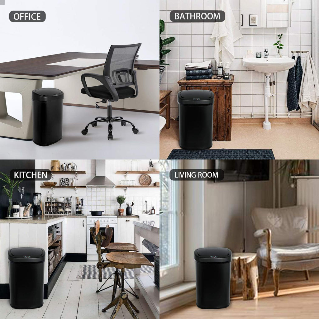13 Gallon Black Stainless Steel Trash Can with Lid S393674