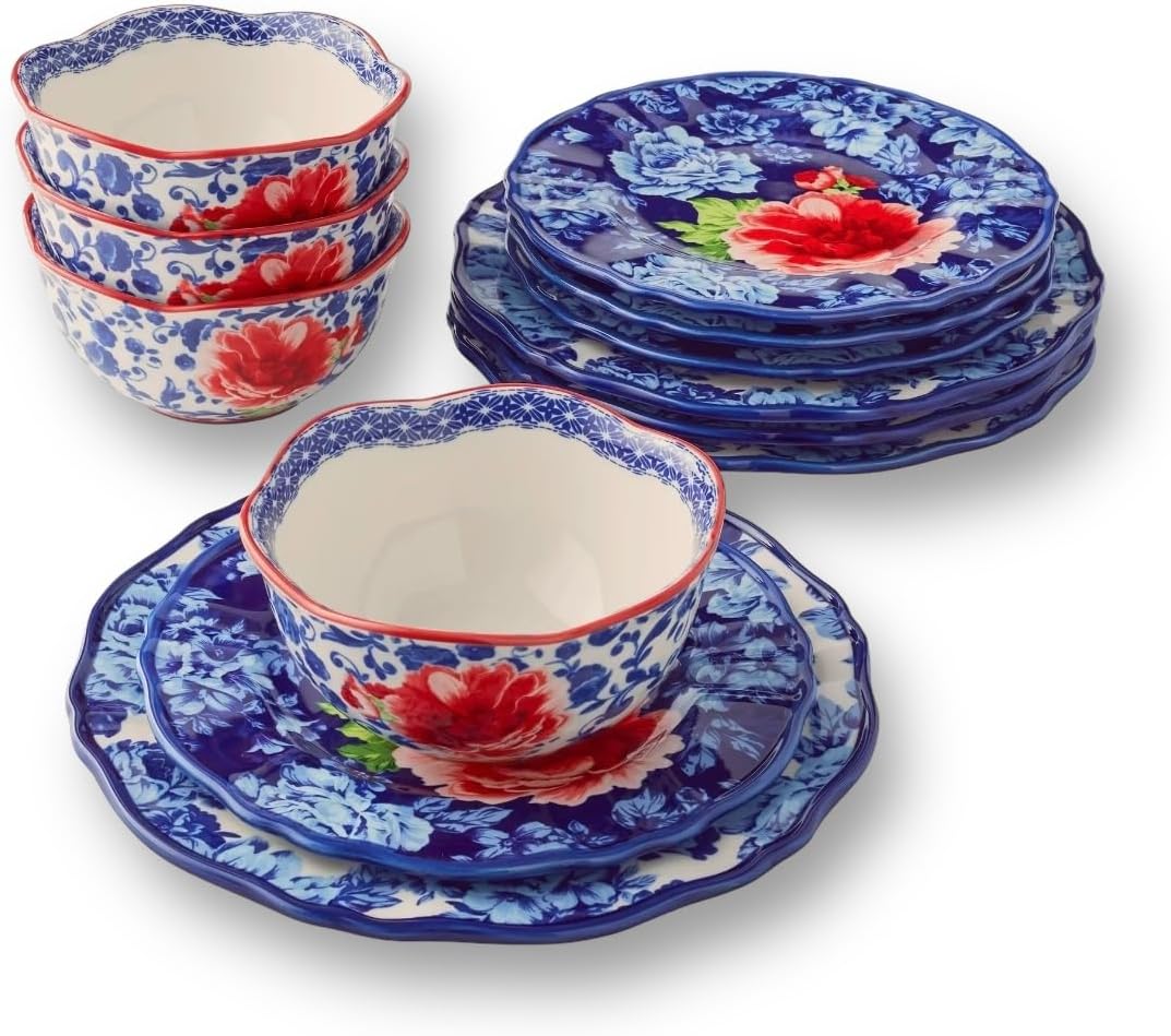 12-Piece Blue Floral Dinnerware Set Q191338