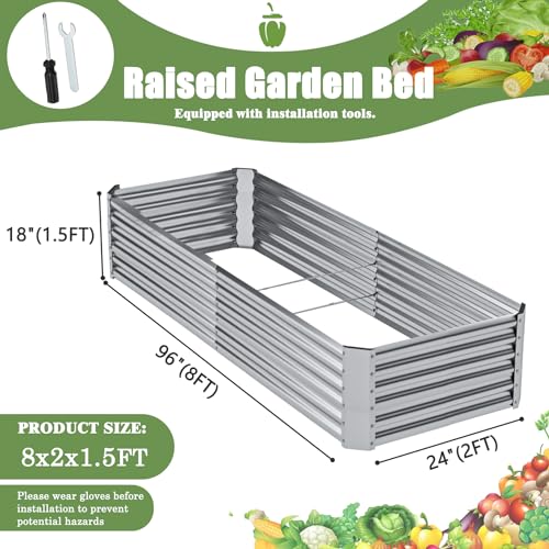 Silver 8×4×1ft Galvanized Metal Raised Garden Bed Planter Box 2PCS Y409