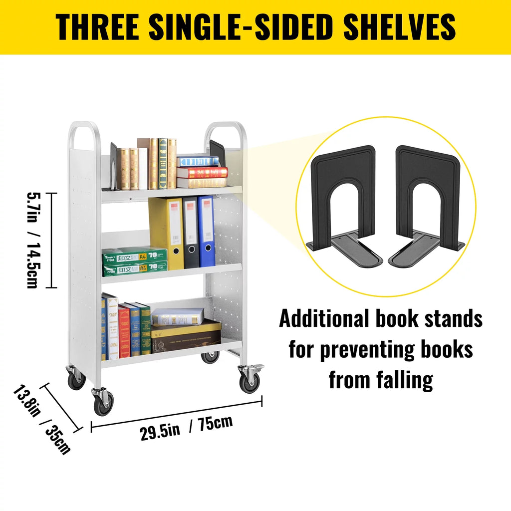 White V-Shaped Shelves Book Cart Z297154