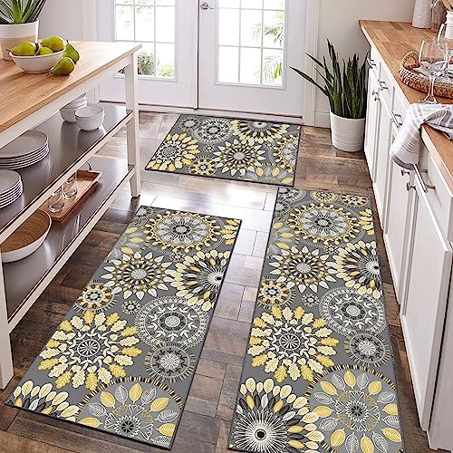 Farmhouse Kitchen Rugs Sets of 3, Non Slip Washable Kitchen Mat O2976