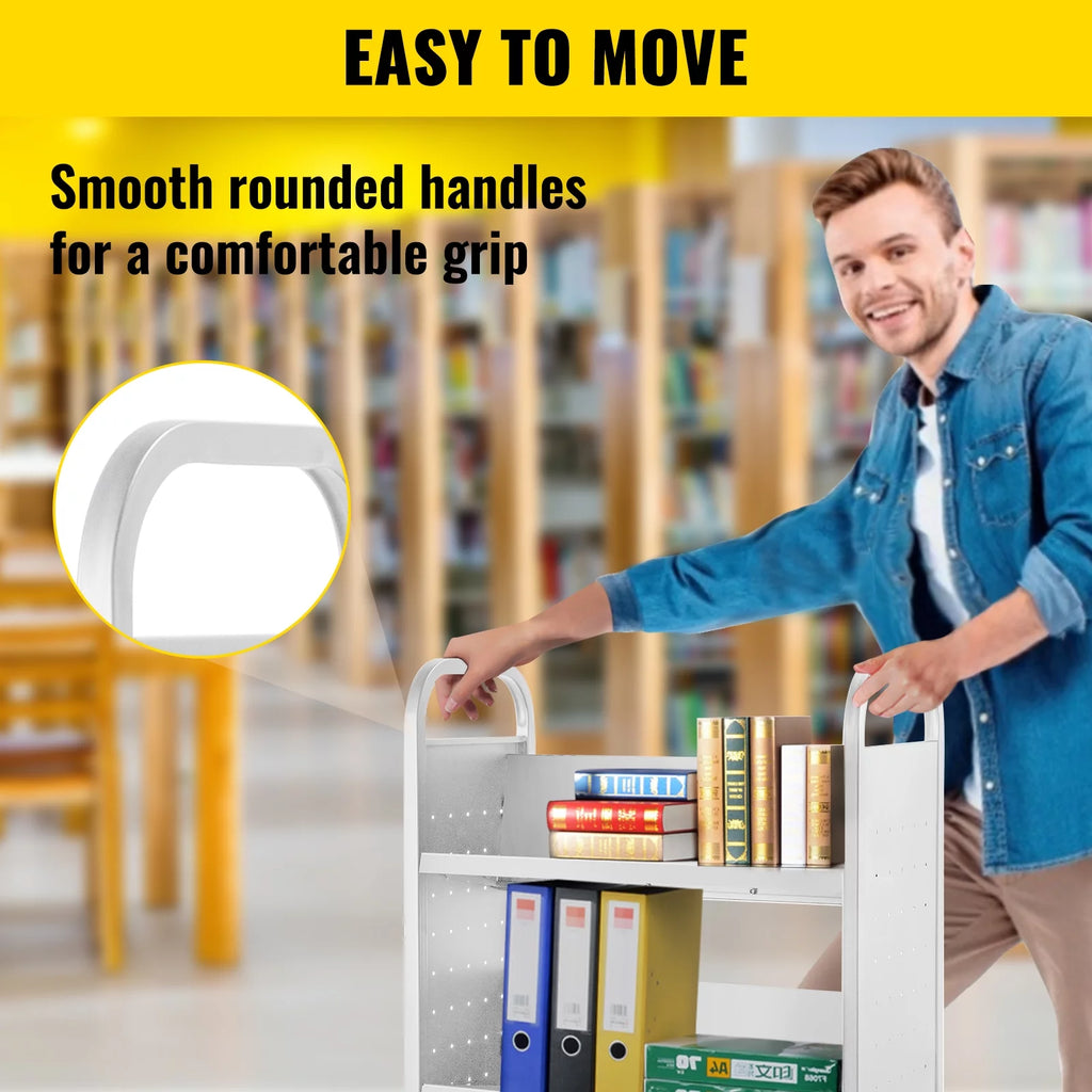 White V-Shaped Shelves Book Cart Z297154