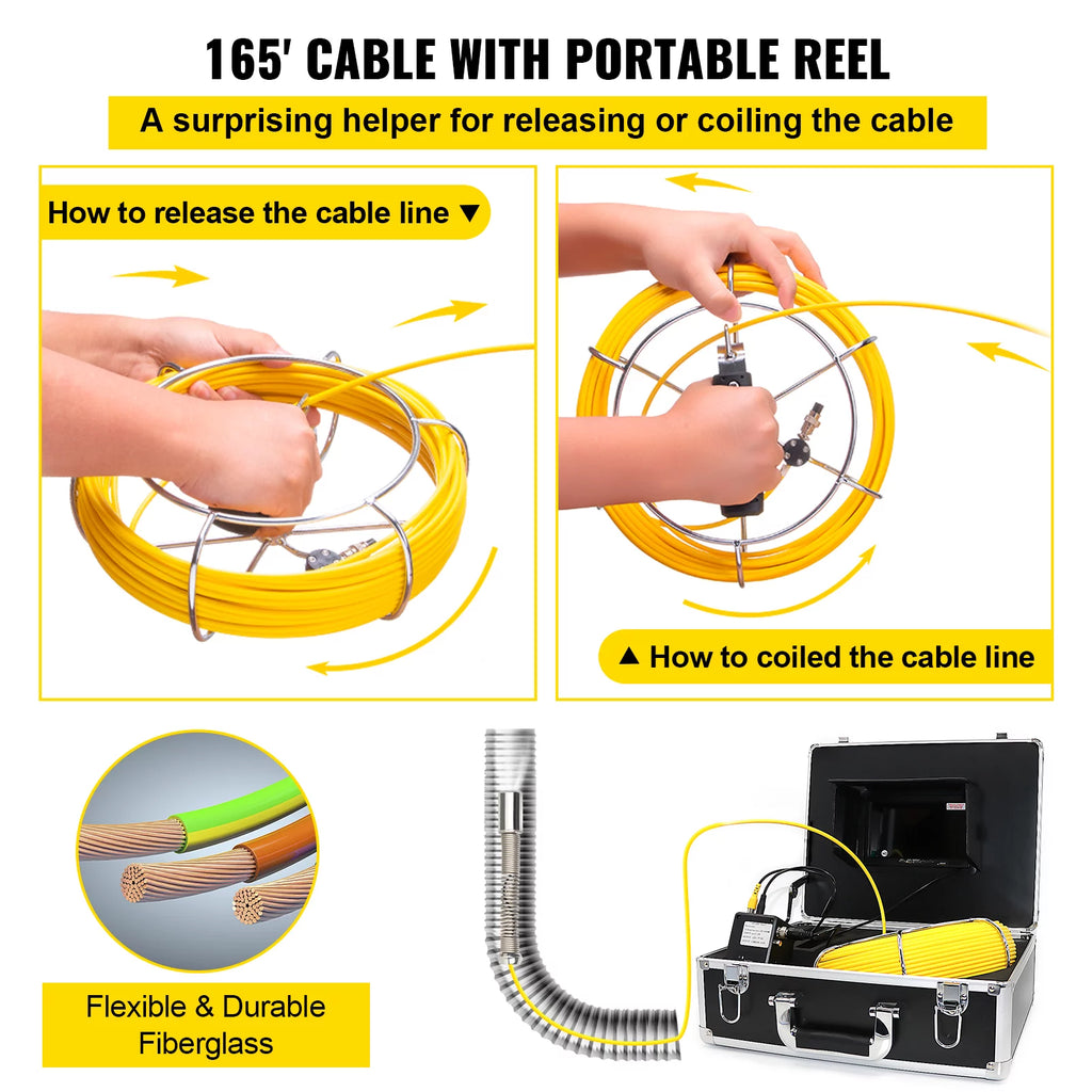 165' Cable Waterproof IP68 Sewer Camera with 512Hz Sonde Transmitter & Receiver T38692