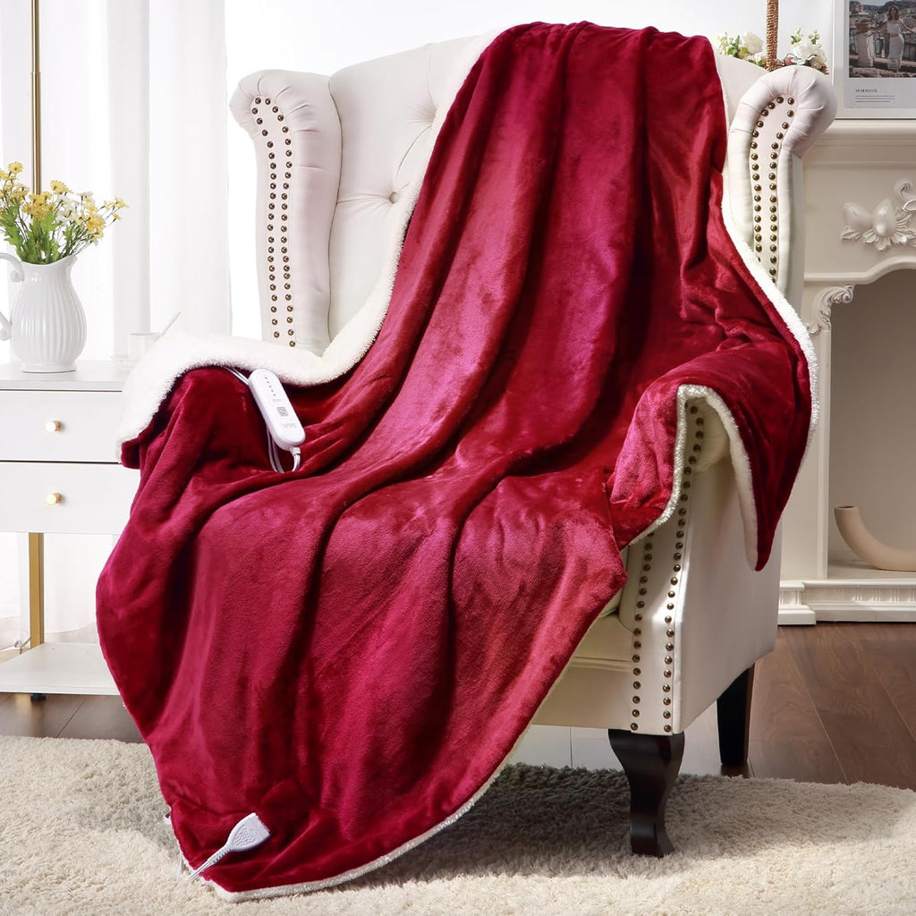 Red Flannel Electric Heated Throw Blanket 50" x 60" Y347