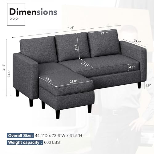 Dark Beige 3-Seat L Shaped Sectional Sofa with Chaise E19005