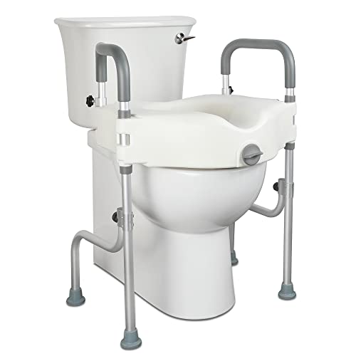 Grey+White 5 Inch Raised Toilet Seat with Handles J11631