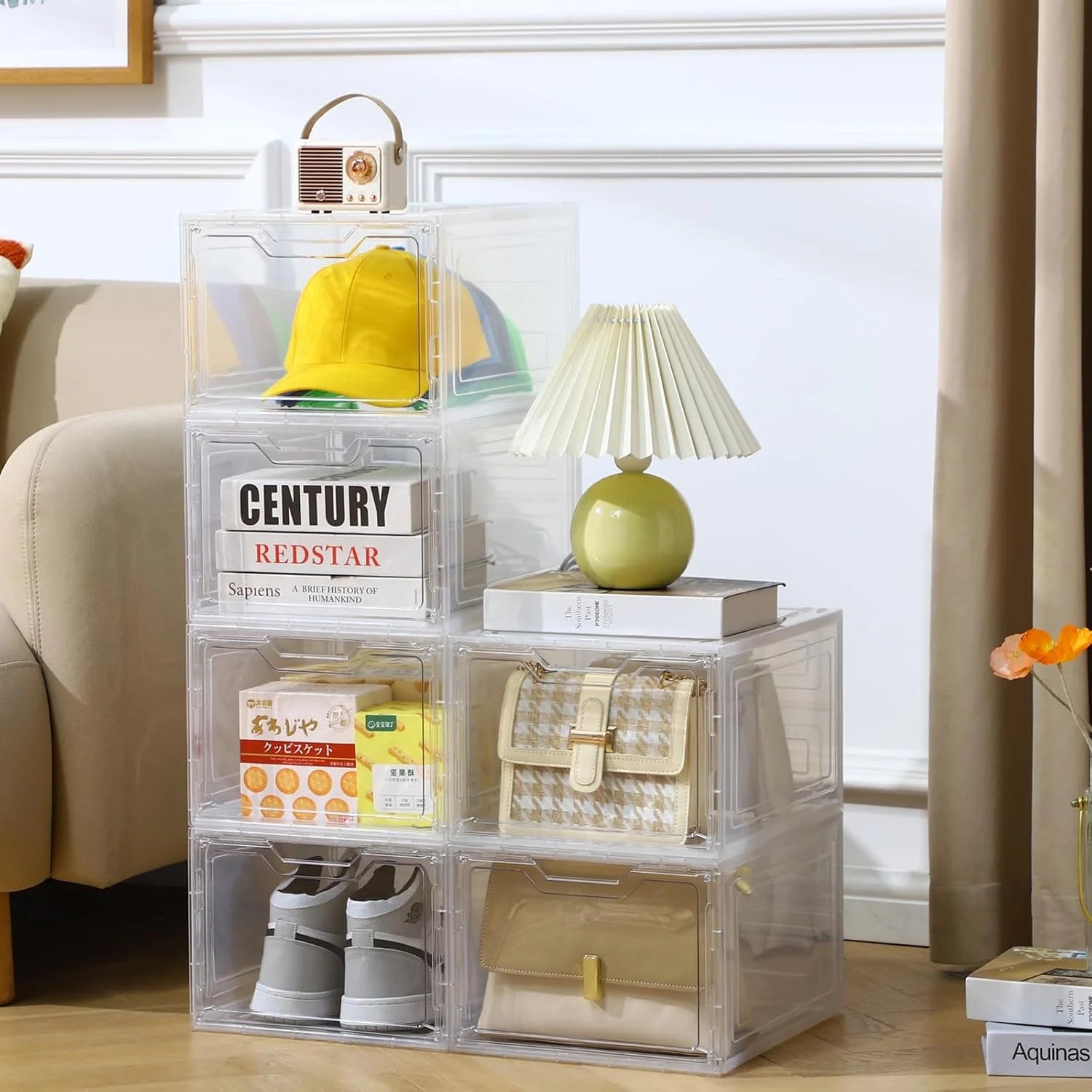 6 Pack Clear Stackable Plastic Storage Bins with Lids X32902