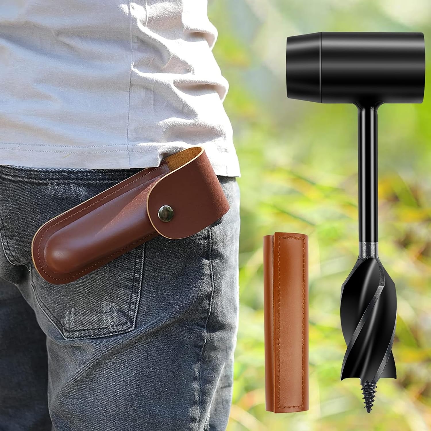 Brown Leather Case Hand Auger Wrench I5931