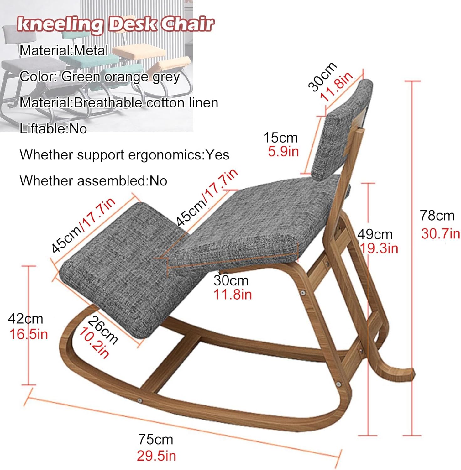 Gray Ergonomic Kneeling Chair with Back Support W219