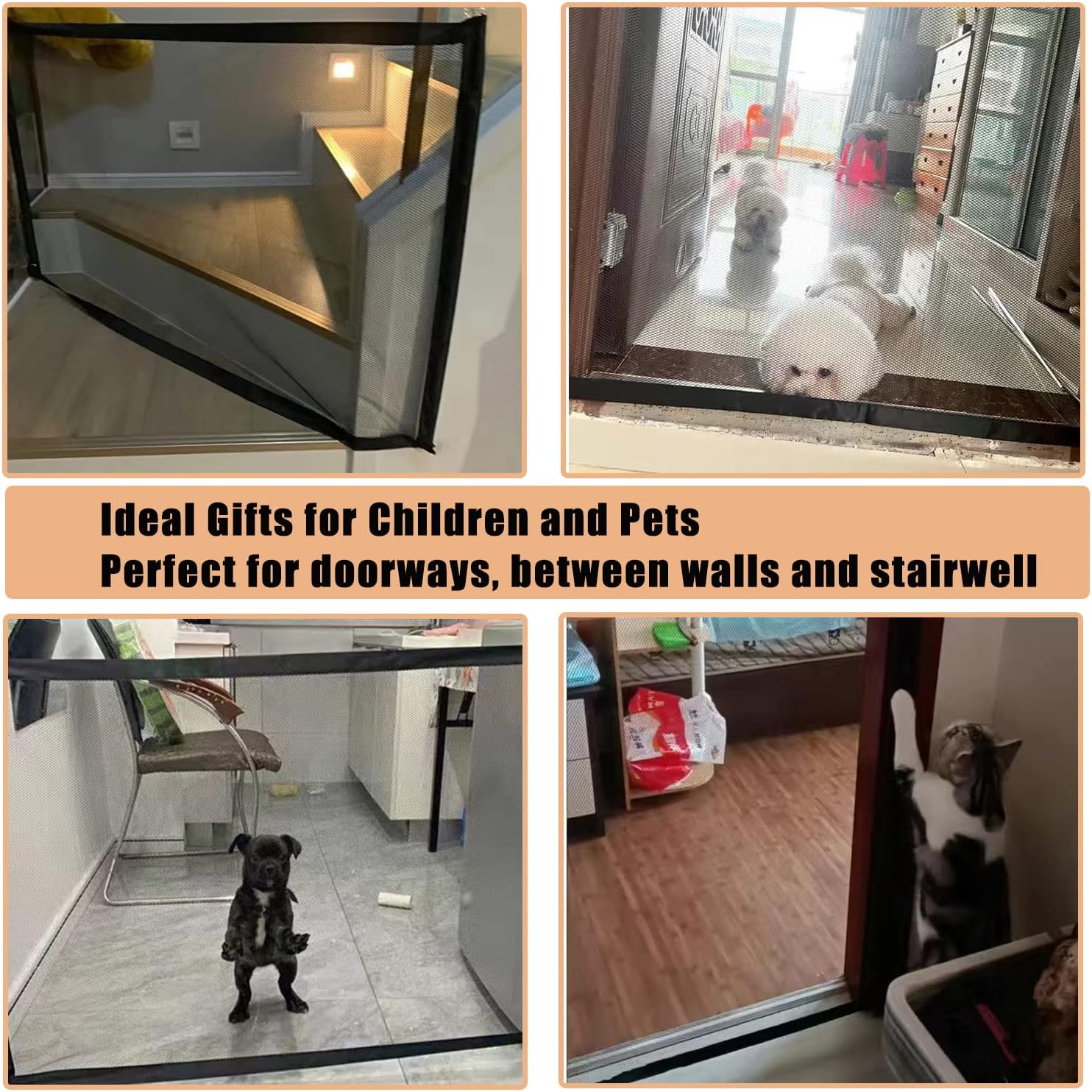 Portable Mesh Pet Gate, 43.5" W x 31" H, 6 Hooks Y49645