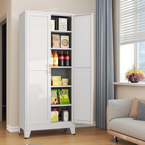 75.2”H Metal Pantry Storage Cabinet with Adjustable Shelves S8273