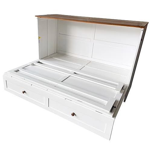 White+Walnut Full Wood Murphy Bed with Storage Drawers U192