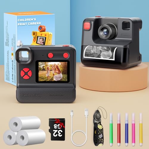 Blue FHD Selfie Digital Video Camera with 3 Rolls Print Paper & 32G Card H684327