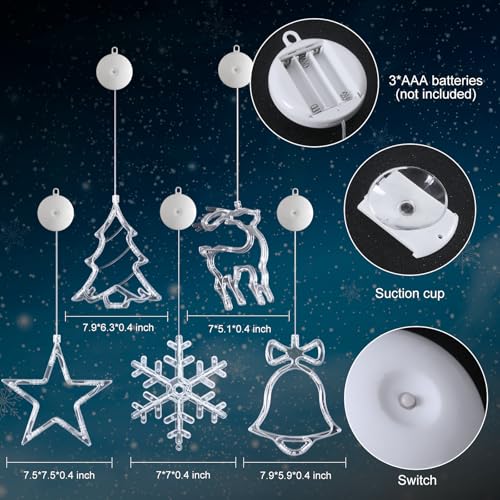 5Pack Christmas Window Lights with Timer, Battery Powered White LED Snowflake Decor U976