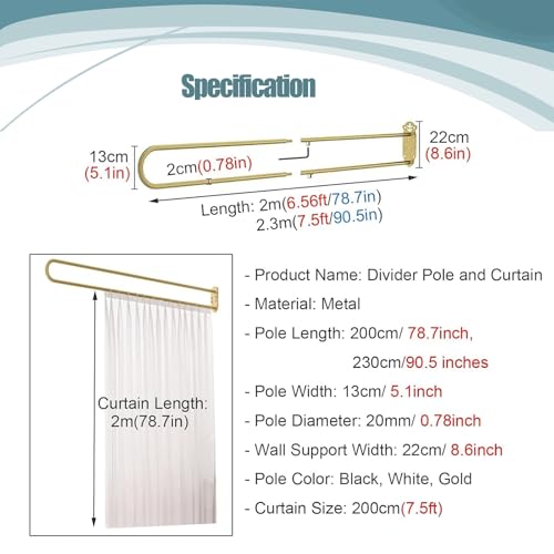 Beige Fabric Curtain Divider with Metal Pole, 2 Pack W86242