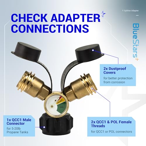 Propane Tank Y Splitter with Gauge and Shut-Off Valve N56215