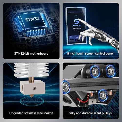 Silver 3D Printer, 5in Touch Screen, Print Size 8.7x8.7x9.8 Inch K93561