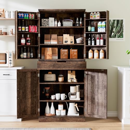 72" Tall Storage Cabinet with Adjustable Shelves & Steel Frame, Dark Grey T751356