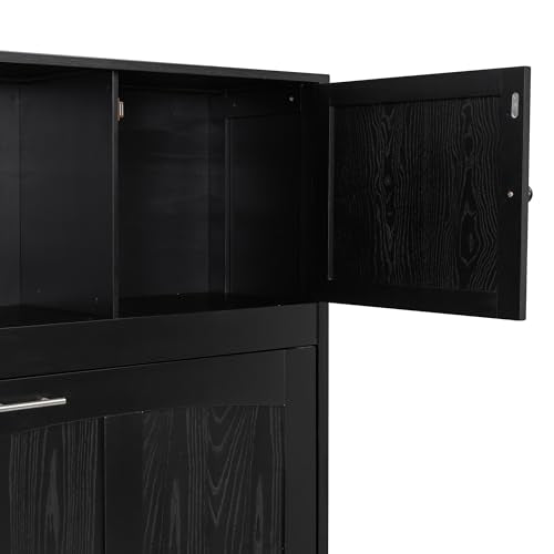 Black Full Horizontal Murphy Bed with Shelves and Storage Bookcase J615