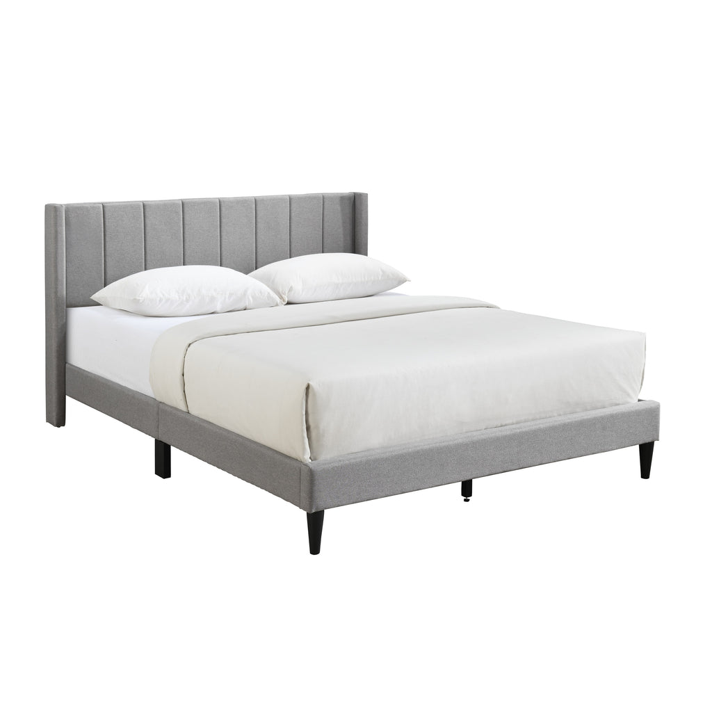 King Grey Linen Vertical Tufted Platform Bed R55092