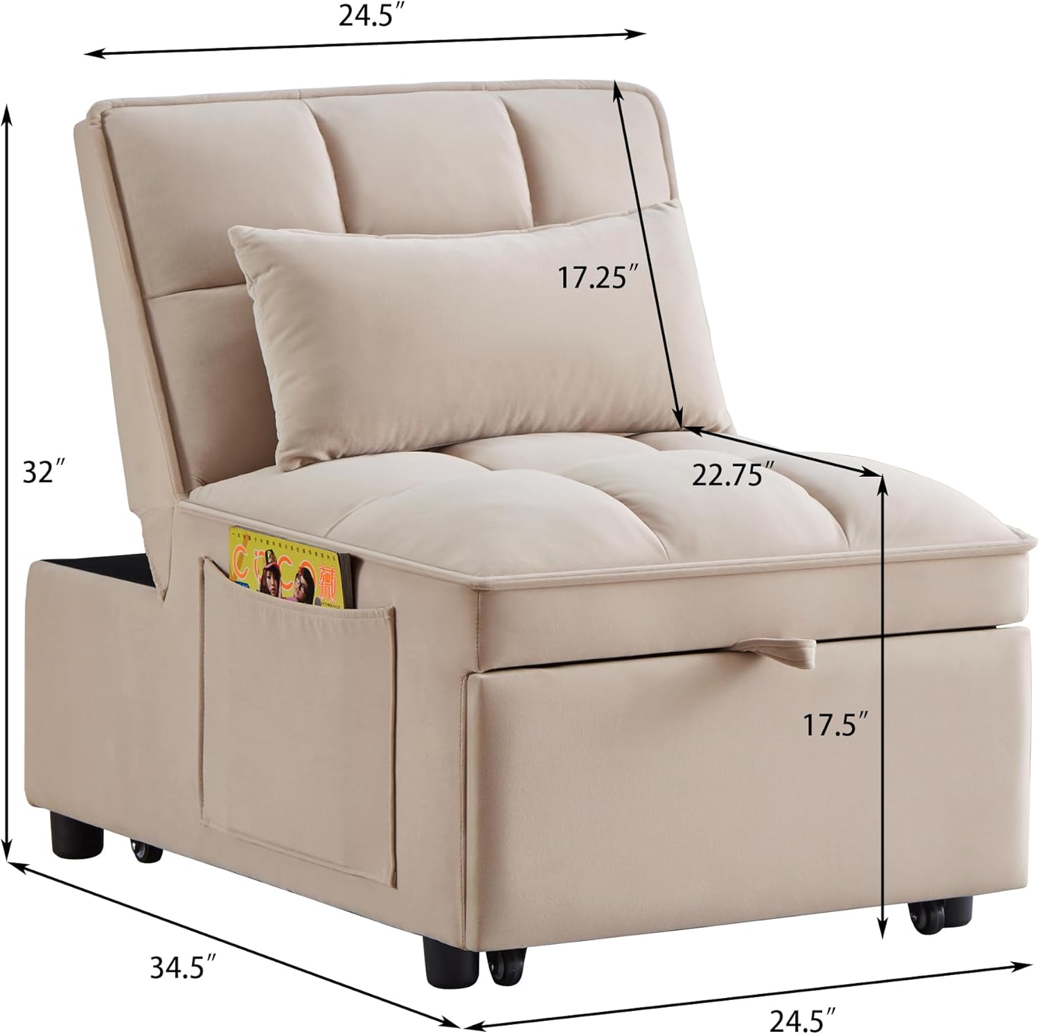 Gray Folding Single Sofa Bed F7728