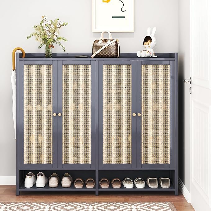 Grey 8 Tier Bamboo Shoe Cabinet with Doors W216