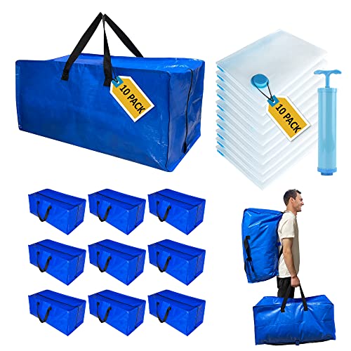 6 Pack Heavy Duty Extra Large Moving Bags with Backpack Straps & Vacuum Storage Bags X995252