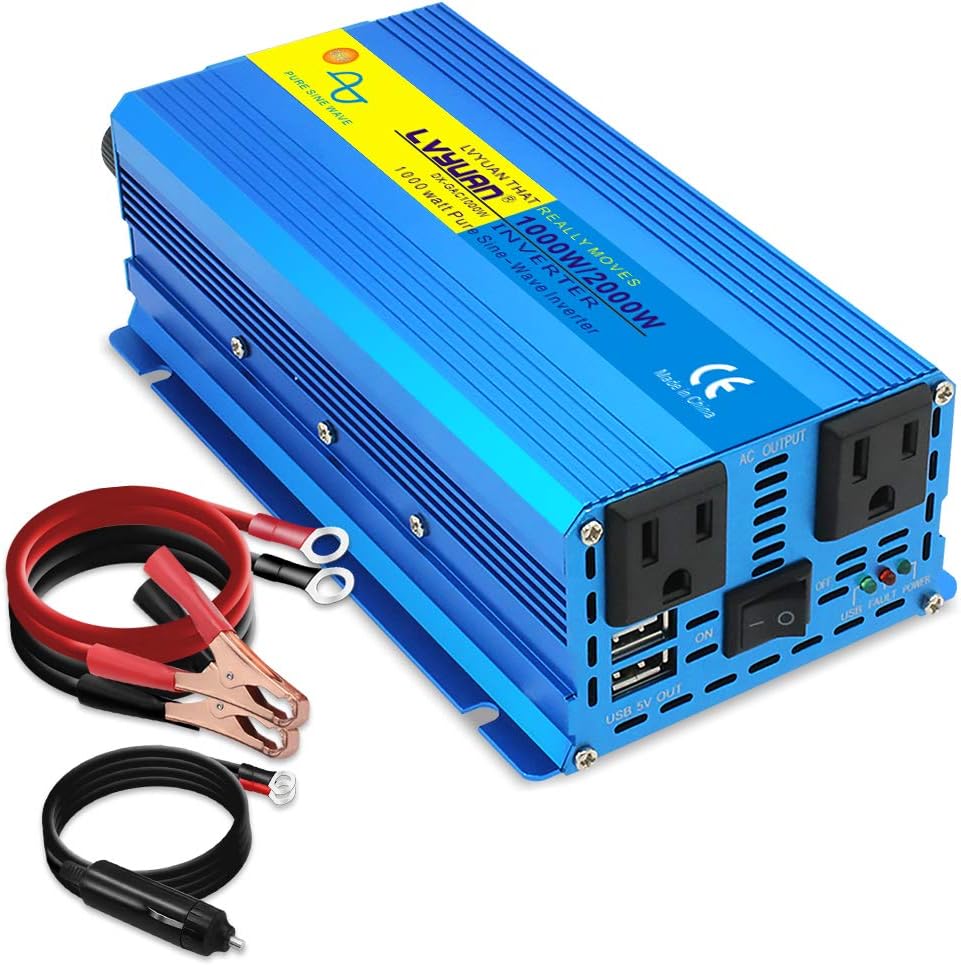 3000 Watt Pure Sine Wave Inverter 12V to 110V DC to AC with LCD Display 4 AC Sockets 4 USB Ports G326