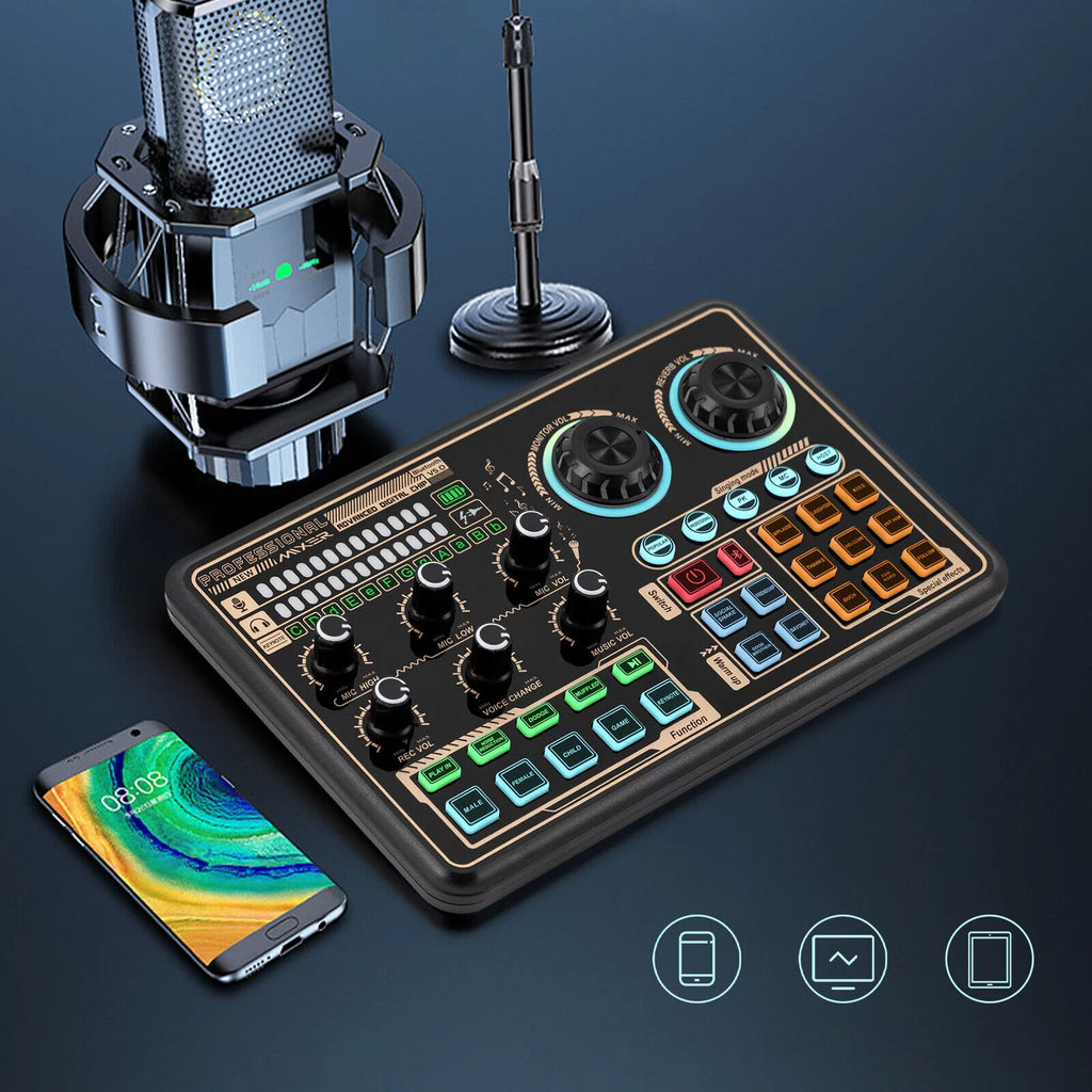 Sound Effects Board Audio Interface with Voice Changer and LED Lights E3801