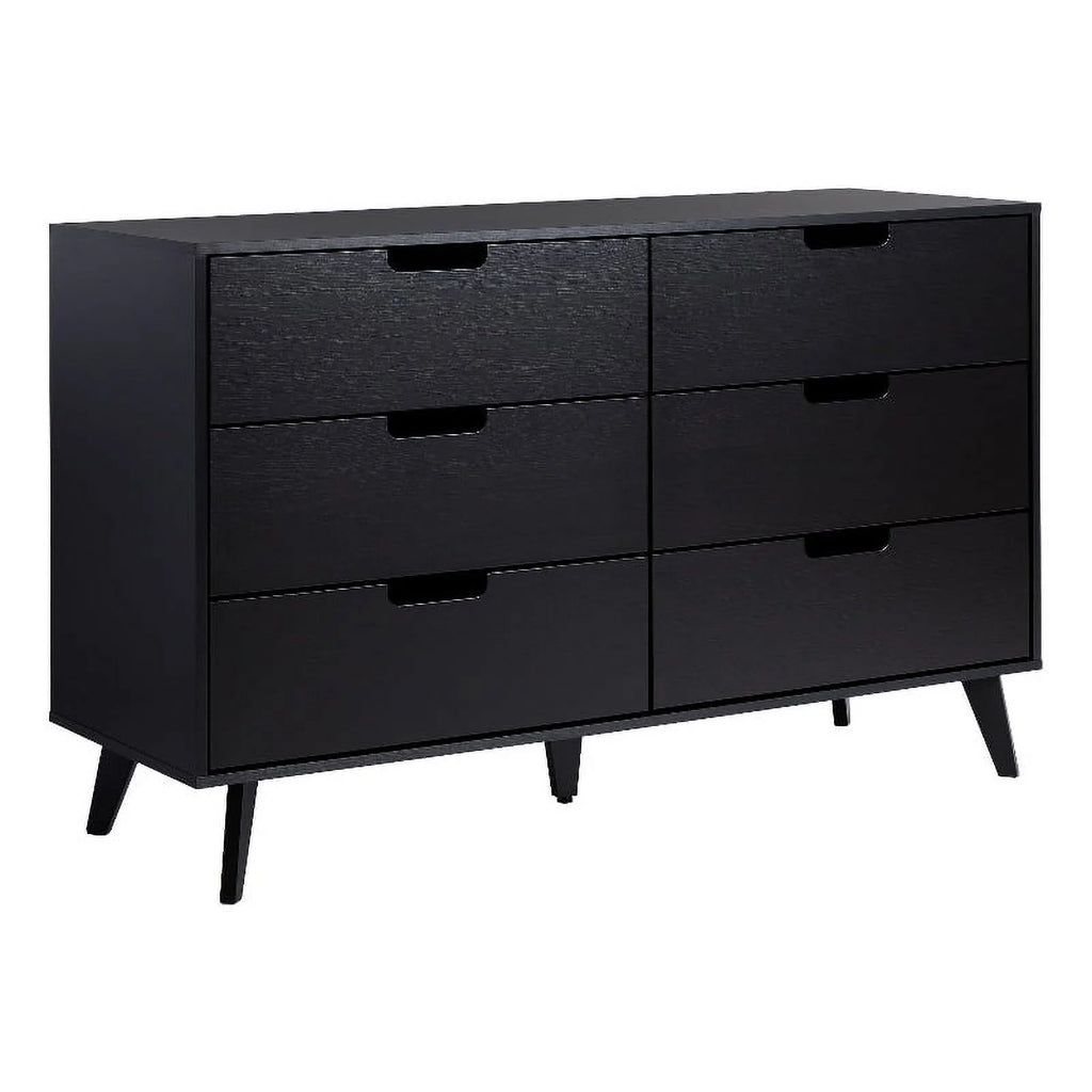 Black 6 Drawer Wood Dresser V4480