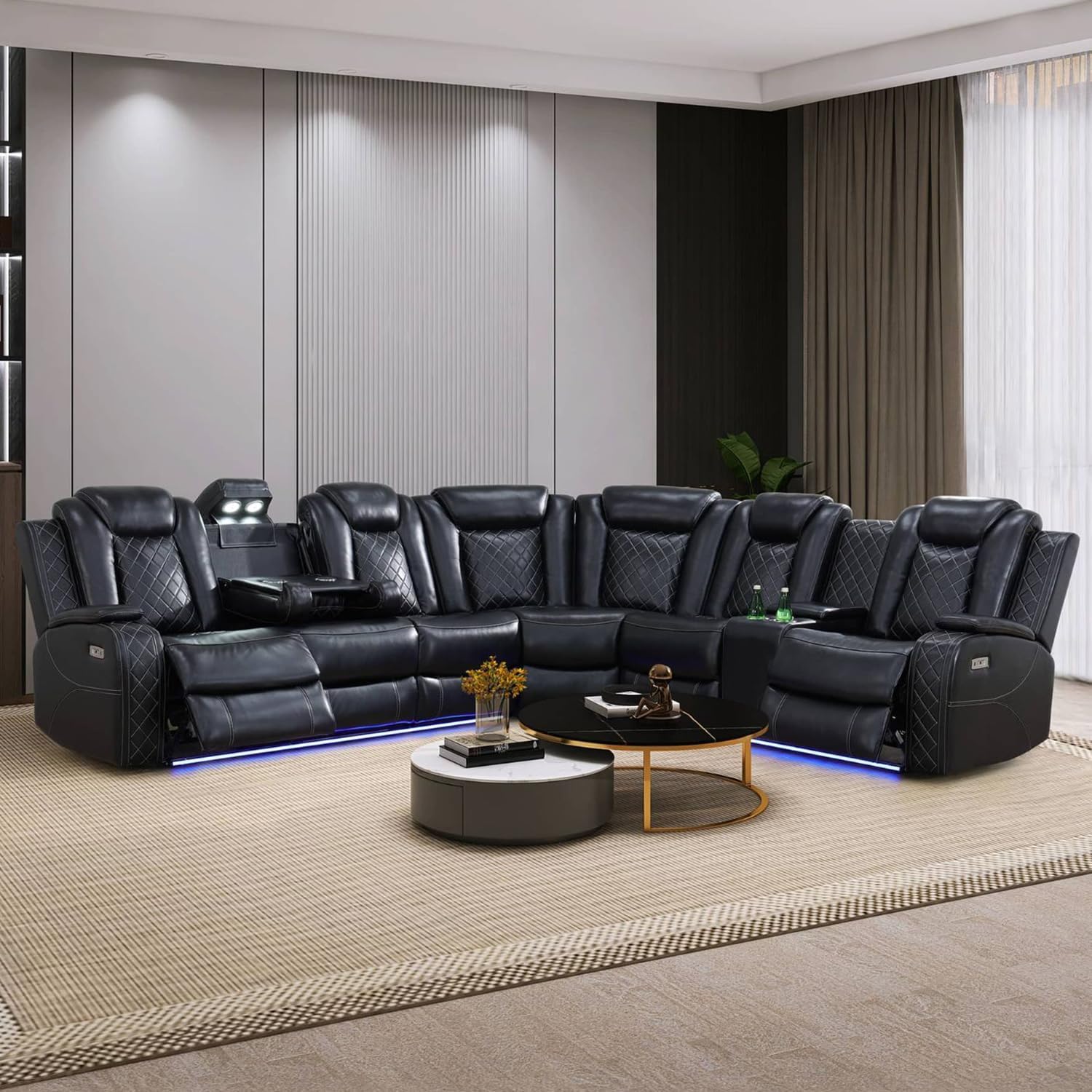 Black Leather Power Reclining Sectional Sofa J11833