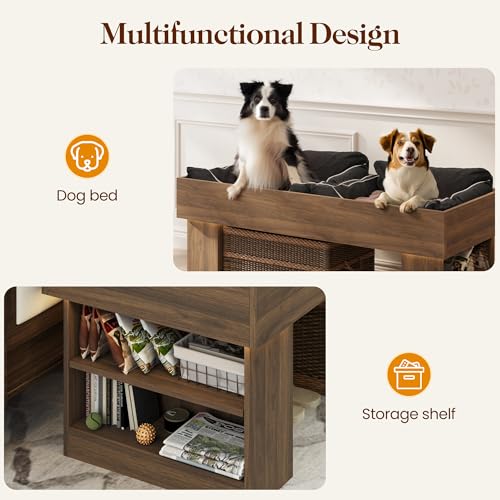 Walnut Wooden Pet Bed with 2 Cushions and Led Light C720088