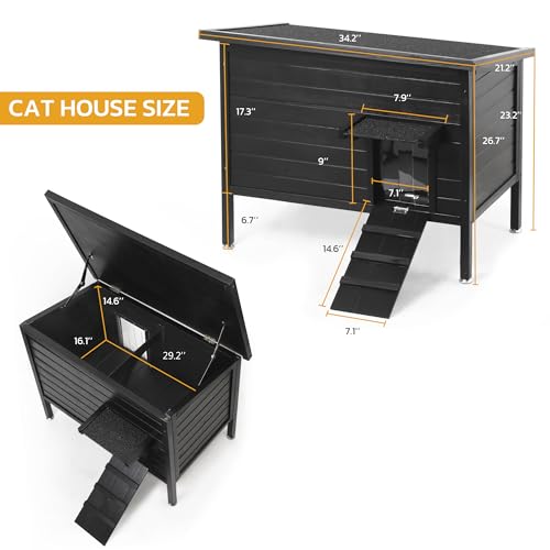 Large Size 34.2" L*21.2" W*26.7" H Insulated Wooden Cat Shelter W6242