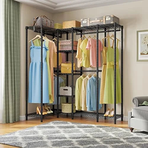 67.5" L Shaped Freestanding Wire Garment Rack Q57455