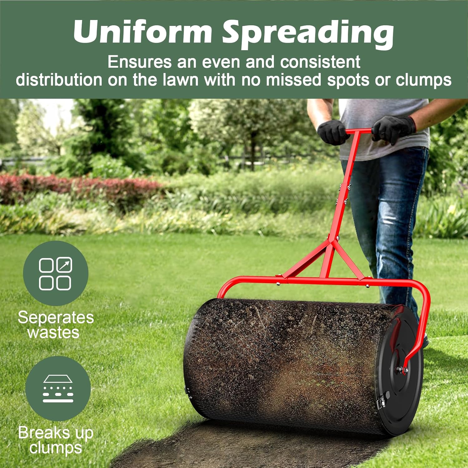 24 Inch Compost Roller Spreader with Adjustable T-Shaped Handle G858