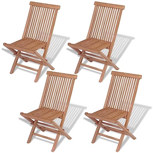 Folding Patio Chairs Set of 4 Solid Teak Wood Y642