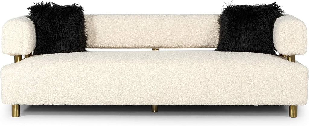 Beige Polyester Fabric Upholstered Sofa with Brushed Gold Stainless Steel Legs F357