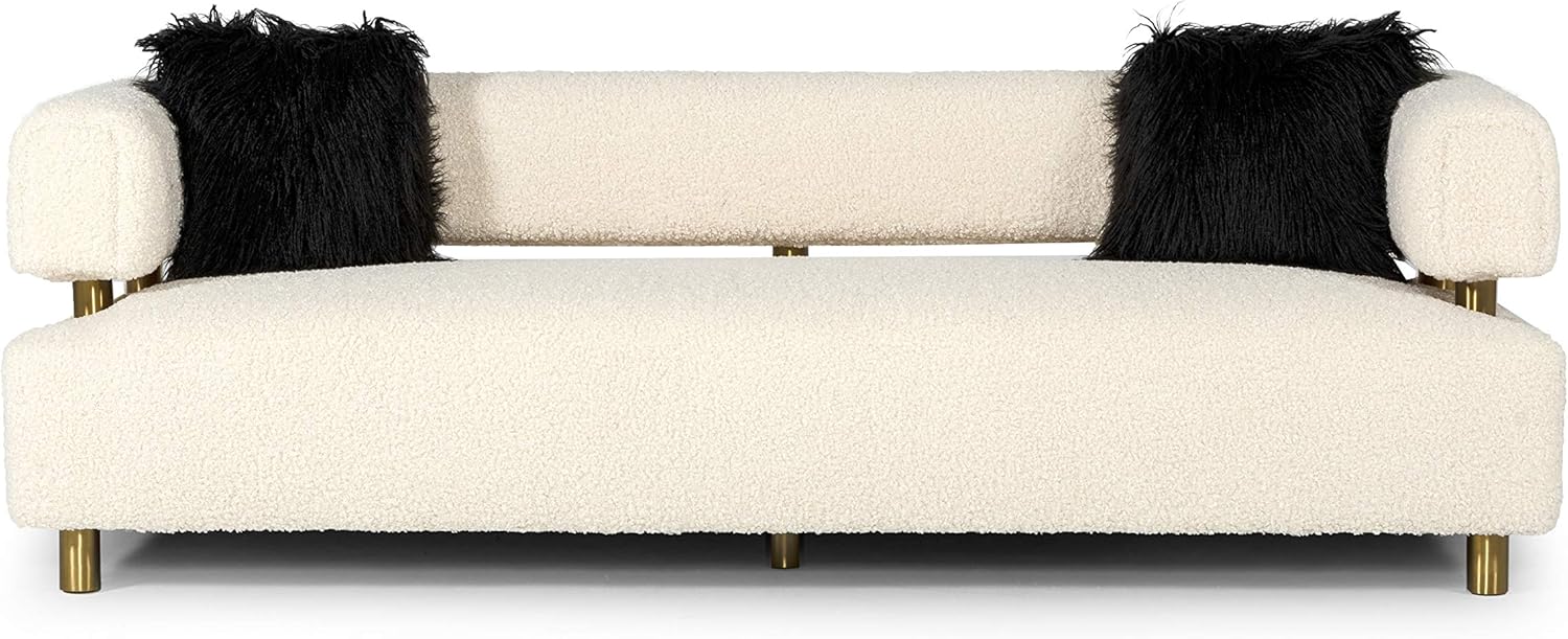 Beige Polyester Fabric Upholstered Sofa with Brushed Gold Stainless Steel Legs F357