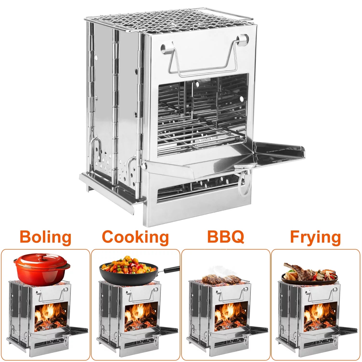 Folding Stainless Steel Camp Stove with Carry Bag T785507