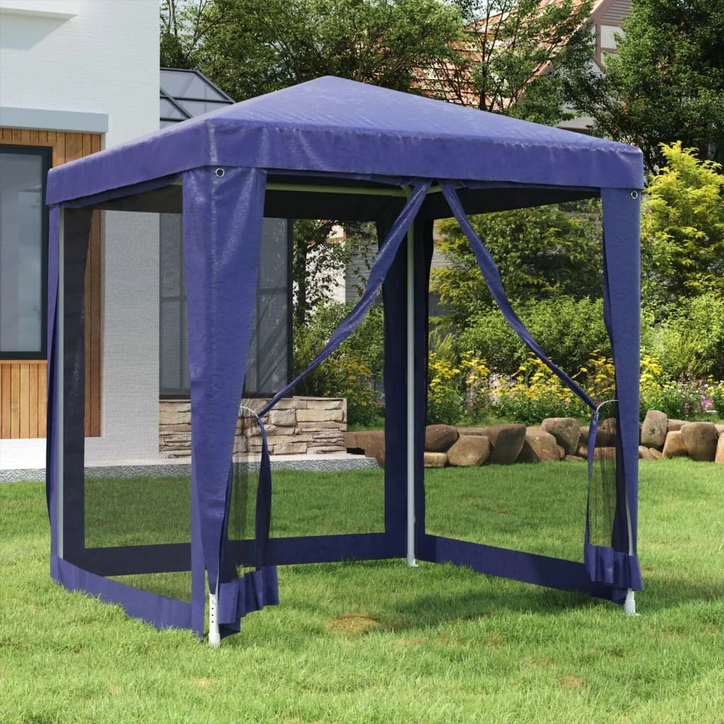 Blue 6.6'x6.6' HDPE Party Tent with 4 Mesh Sidewalls F57881