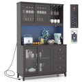 73" Kitchen Pantry Storage Cabinet with LED Lights & Power Outlet, Wine Glass Racks, Adjustable Shelves, Drawers (Espresso) Q89858
