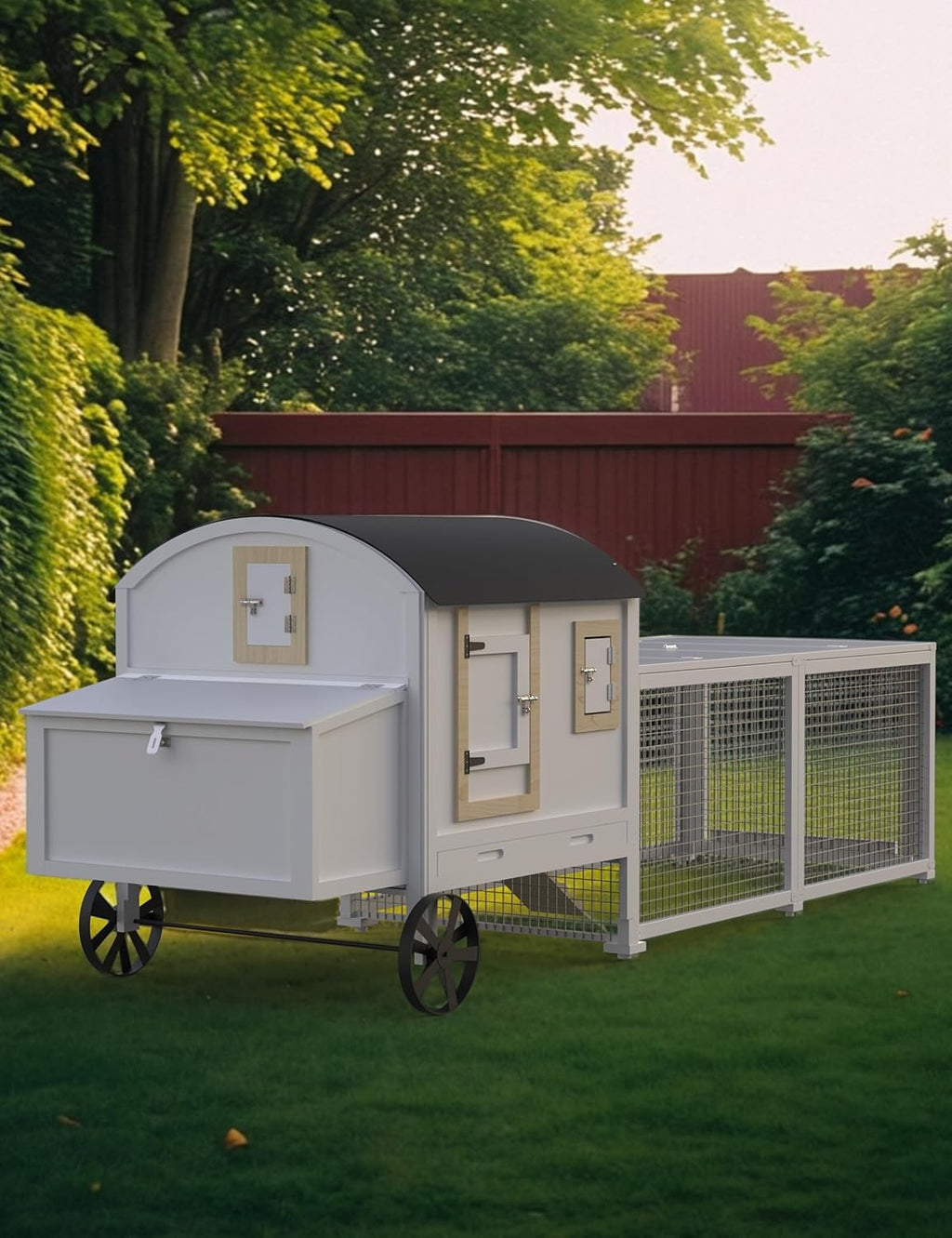 White Wooden Chicken Coop with Run A1979